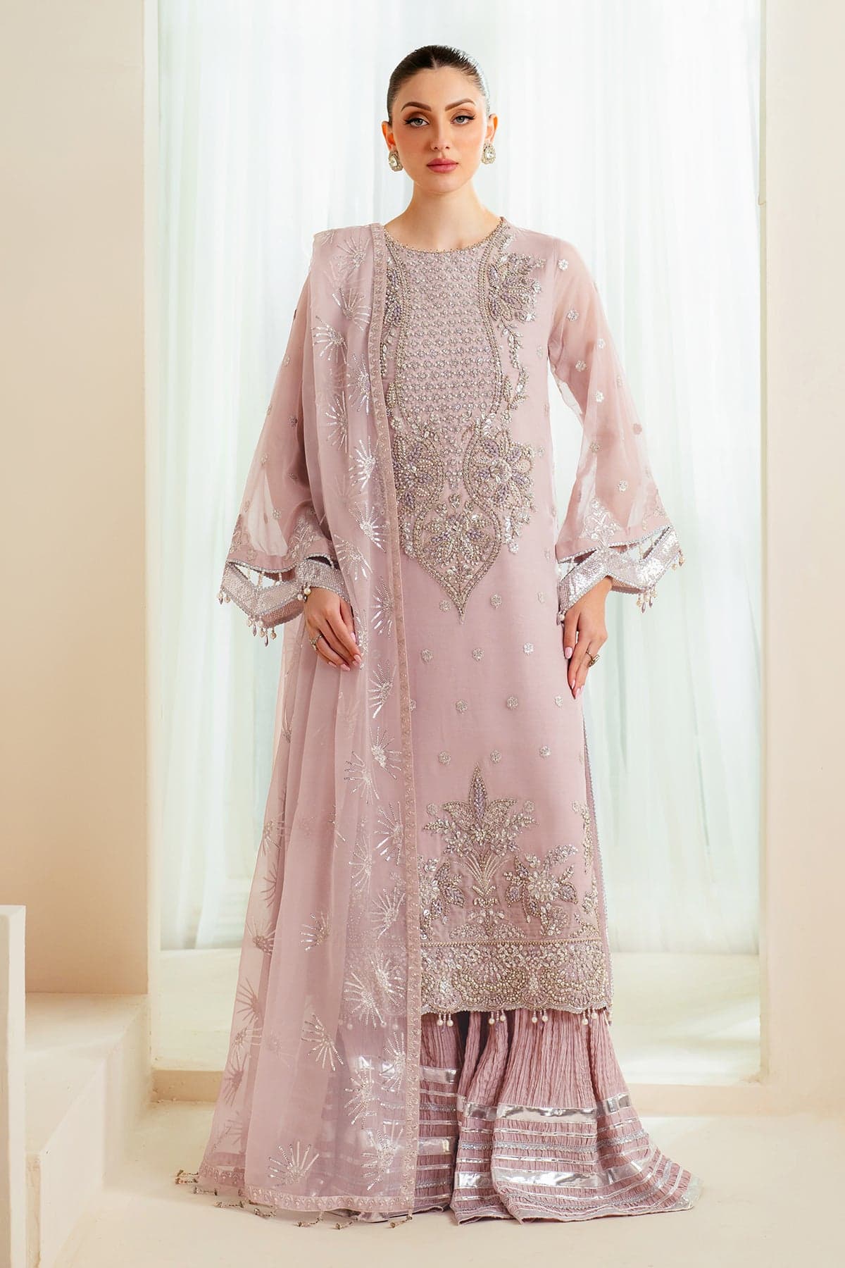Alizeh 'Sira' powder pink gharara